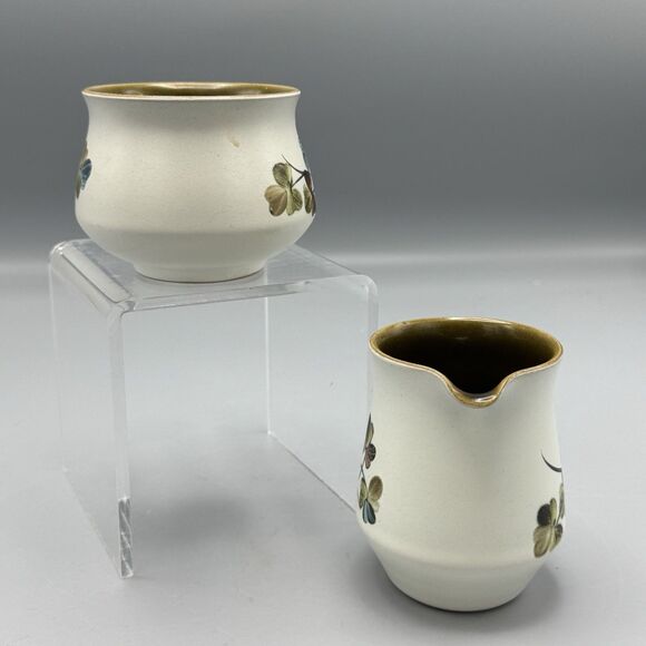 Vtg Denby Stoneware Shamrock Clover Open Sugar and Creamer England Pottery MCM - Picture 8 of 8